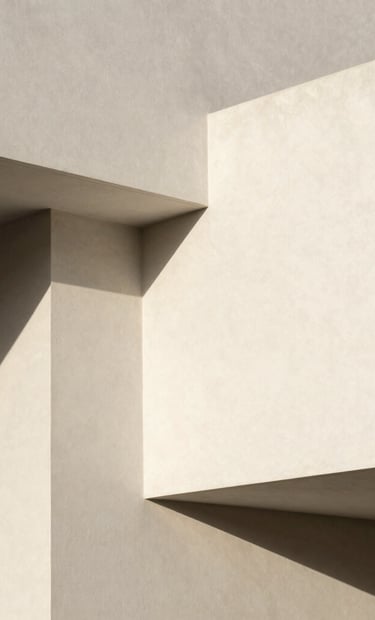Clean architectural detail of a modern photography gallery in Spain with off-white textures and sharp artistic shadows, minimalist composition.
