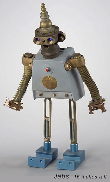 Found object robot sculpture named Jabs by Santa Barbara artist Tal Avitzur.