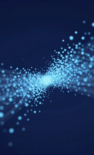 A technical visualization of physics collisions in a game engine, showing particles bouncing off a surface, with a palette of #3F516B and #E0E8F0, sharp and technical focus, innovative style.