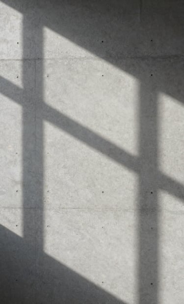 A minimalist, close-up photograph of a concrete wall texture with soft gray shadows cast by an unseen window frame, following a clean and architectural editorial style, Global / Contemporary Art.
