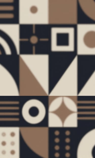 A sleek, premium promotional layout with abstract geometric shapes inspired by West African art patterns in #8D765D and #F5F5EB on a dark #0A0A0A background, conveying a high-end artistic vibe.