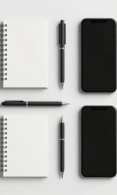 A clean, top-down flat lay of high-end stationery or a smartphone on a #F8F5F2 surface. The objects are aligned to a strict grid. The lighting is bright and even, conveying precision and modern professionalism.