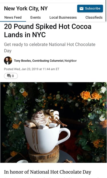 a boozy 2o lb hot chocolate that's unique and over the top served on a nyc rooftop