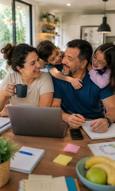 Familia en su casa disfrutando de un tiempo juntos