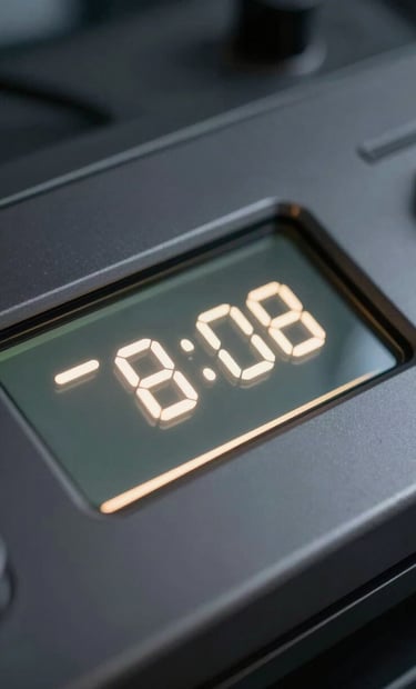 A detailed macro photograph of a minimalist control interface. The surface is polished charcoal metal, with elegant ivory text glowing softly on a small screen. High-end, professional lighting. North American tech lab setting.