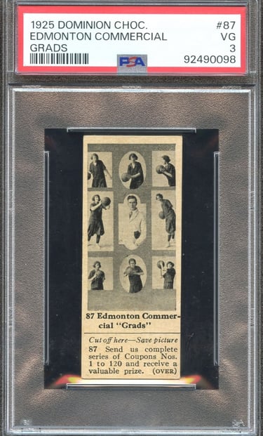1925 Dominion Chocolates Athletic Stars #87 Edmonton Grads Basketball Team Card