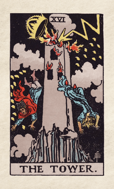 The Tower: Symbolizes sudden change, upheaval, and breaking down old structures.