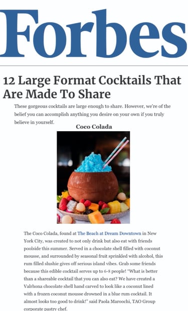 an article on Forbes magazine about a unique dessert/cocktail  that looks like a coconut 