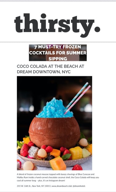 an article on a magazine about a unique dessert/cocktail  that looks like a coconut 