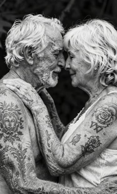 Artistic black-and-gray tattoo design on shoulder