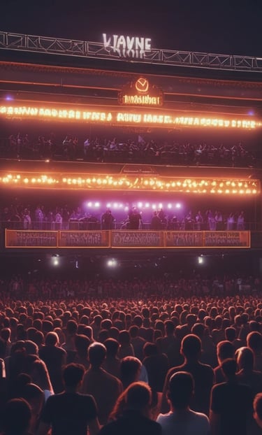 Dynamic shot of cmdiesel performing on stage with vibrant city lights behind