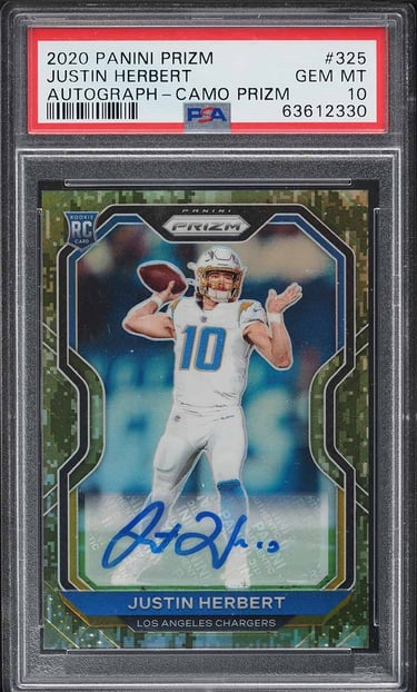 "Justin Herbert rookie autograph card with on-card signature and RC designation."