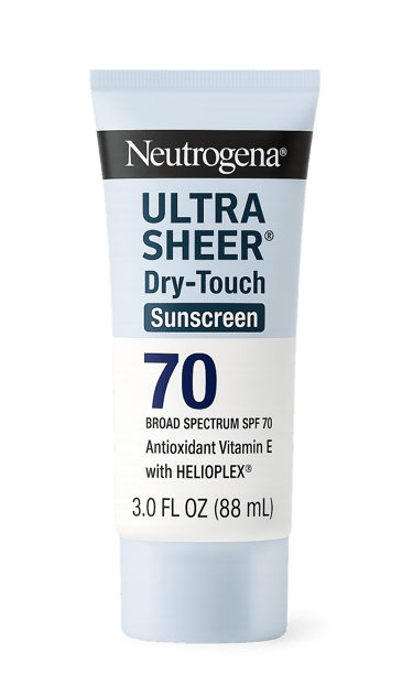 Neutrogena Ultra Sheer Dry-Touch sunscreen lotion SPF 70 in a white tube