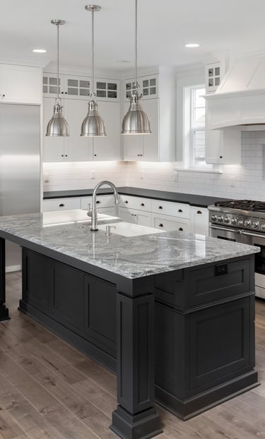 Open modern kitchen remodel with island and updated cabinets