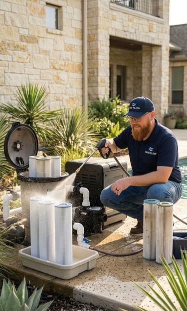 Cartridge pool filter cleaning service for a residential pool