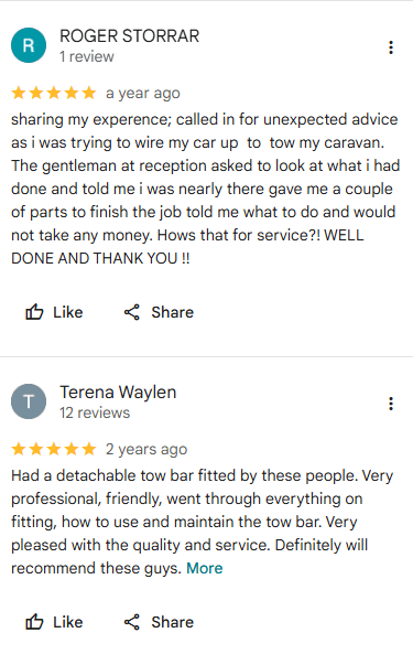 Google customer reviews for Starmo Auto Electrics highlighting excellent advice, friendly staff