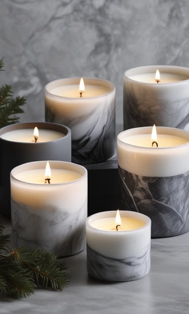 A beautifully arranged display of luxurious scented candles.