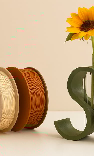 Piezas en 3D creadas con materiales biodegradables y un estilo minimalista.