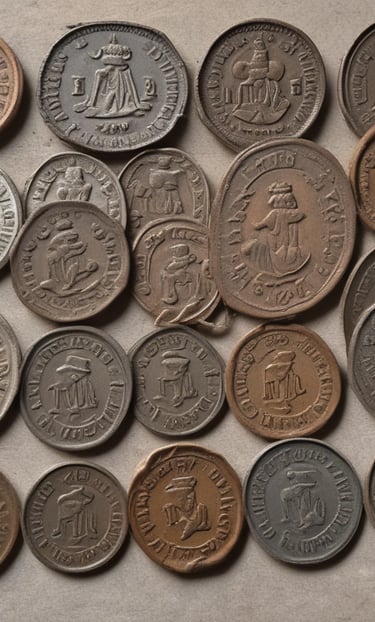 Close-up of a hand holding a shiny old coin with intricate details.
