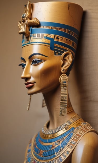 profile of a finely carved sculpur of Nefertiti