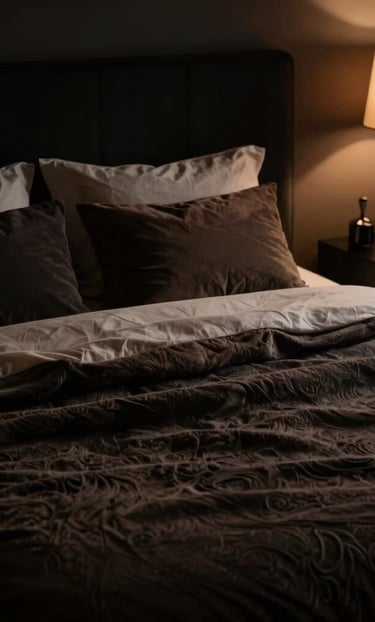 A sleek, modern bedroom setting with soft lighting highlighting a discreet adult product on a nightstand.