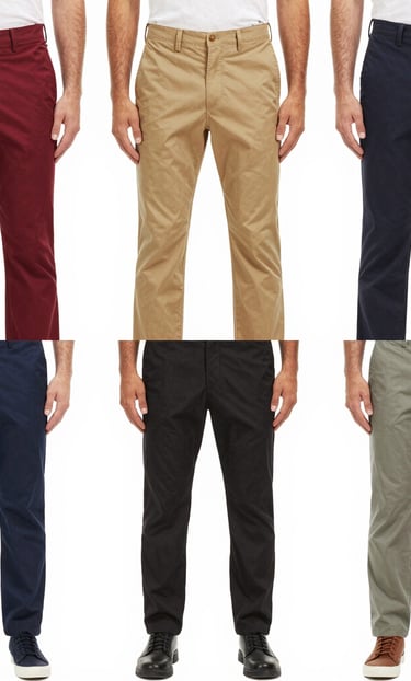 Close-up of a man adjusting his sleek navy trousers in a sunlit room.