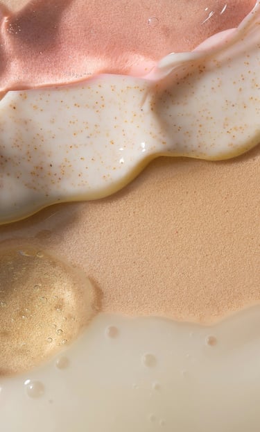 Different visual formats and textures of skincare products