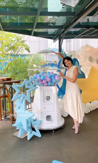 sewa mesin gachapon jumbo putih untuk biarthday party