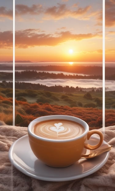 A cozy setup featuring blankets and mugs.