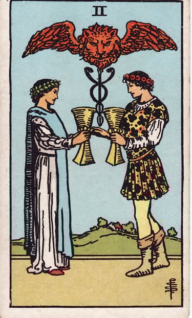 Two of Cups meaning upright and reversed tarot card reading