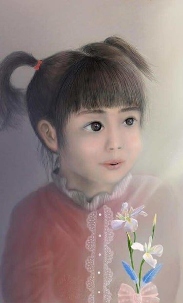 a little girl with a flower in her hand