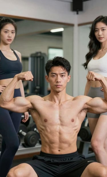 A determined athlete lifting weights in a bright, energetic gym setting