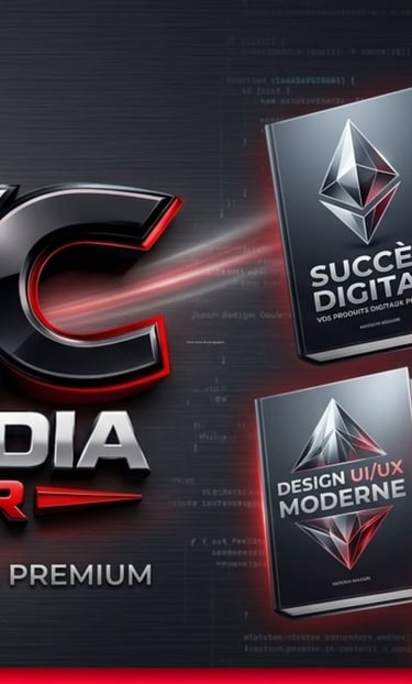 MAB Média Center logo featuring premium digital product ebooks on web development and AI.