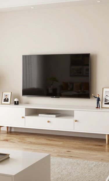 A beautifully crafted solid wood sideboard in a cozy living room setting