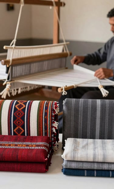 Close-up of soft, handwoven Buldan textile fabric in natural colors.