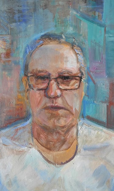 Autorretrato del pintor Argi Girón. Óleo sobre papel. Self-portrait  artist painter oil on paper