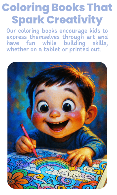 a smiling child having fun with a coloring book