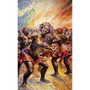 a painting of a group of people dancing in a dance