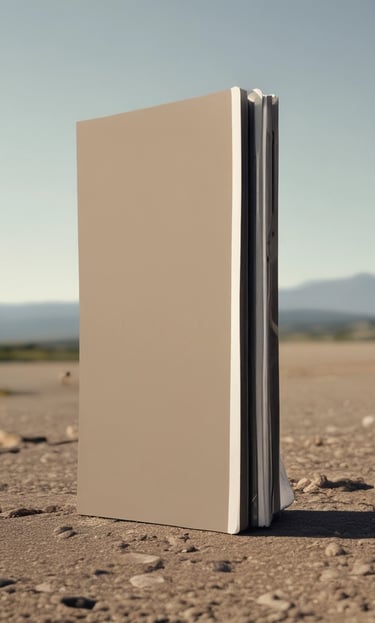 A blue notebook with rounded corners is wrapped in a white paper band. The band contains text in Spanish describing the product as a package of five sewn notebooks with 100 pages each, made with 90g bond paper, manufactured in Mexico. The design includes a minimalist, geometric logo.