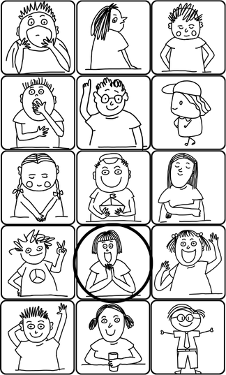 a cartoon drawing of a child's face with different expressions