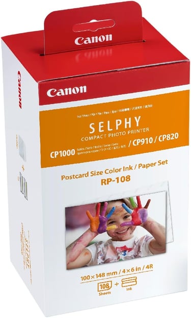 Canon RP-108 Color Ink/Paper Set, Compatible with Selphy CP910/CP820/CP1200/CP1300/CP1500