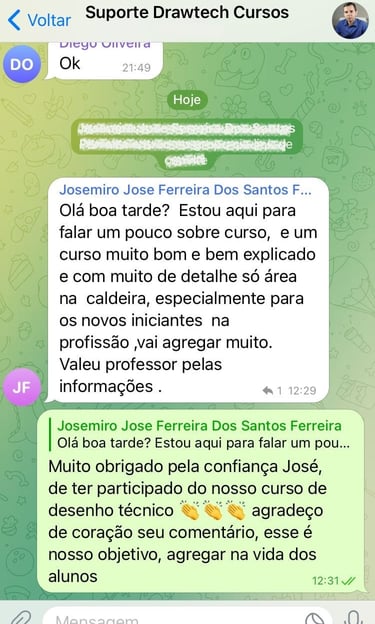 Depoimento 4 - Curso de desenho técnico mecânico