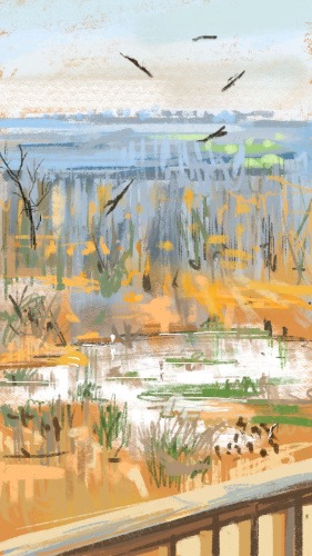 Digital drawing: Victoria falls - digital postcard