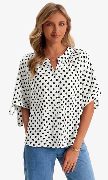 white polka dot blouse