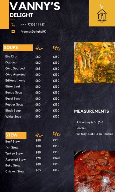Soups and Stew Menu For Vanny's Delight