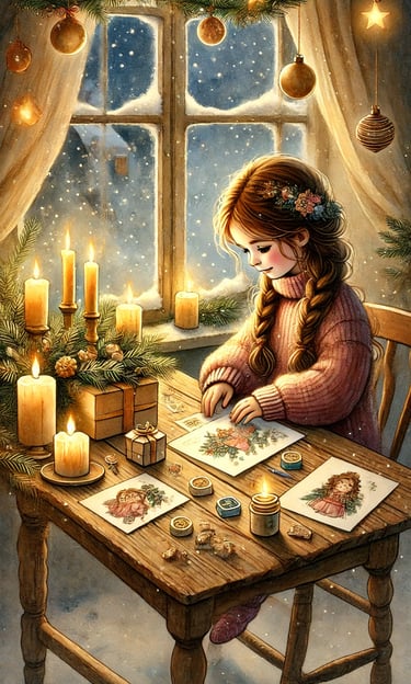 favola della buonanotte di Natale per bambini – Sofia prepara un pacchetto regalo con cura – illustr