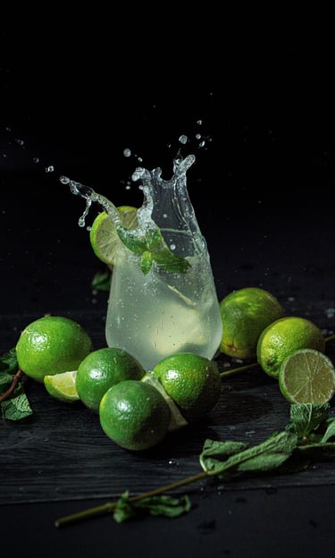 High-speed beverage photography of a lime mojito splash by a Toronto social media content agency.