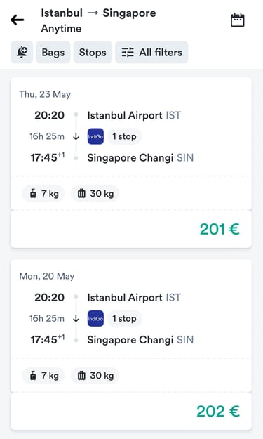 Vuelos a Singapur con escala en India con Indigo