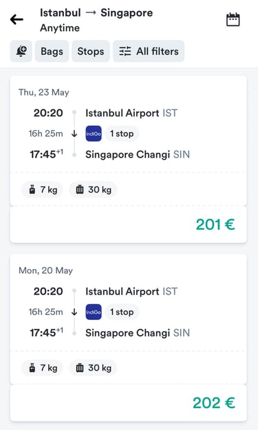 Vuelos a Singapur con escala en India con Indigo
