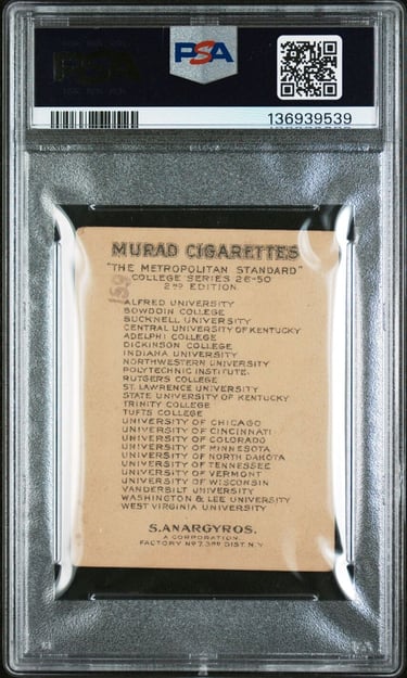 circa 1910-11 Northwestern University 2nd Edition College Basketball card Murad Cigarettes T51 (back